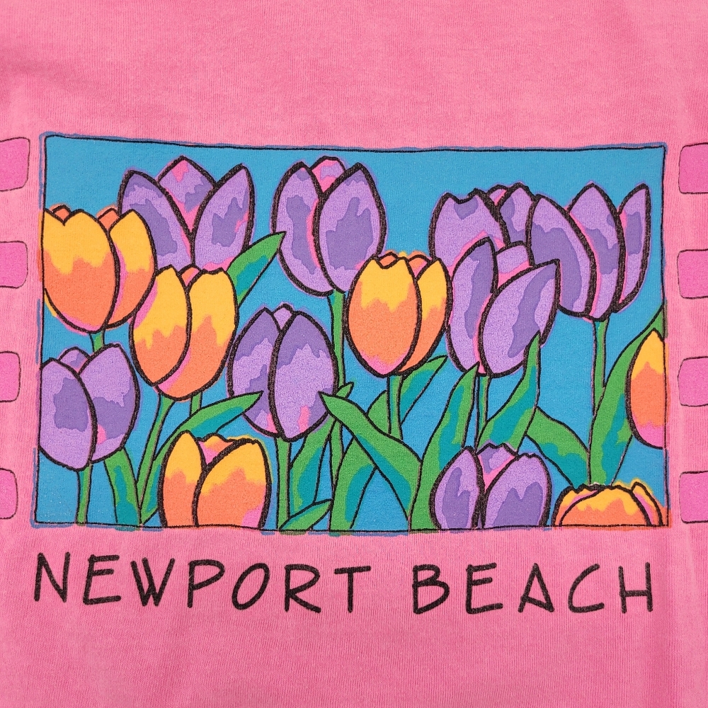 Fresh Produce Vintage Tee Pink Newport Beach Tulip Graphic 1995 V T-Shirt Medium - Picture 5 of 14